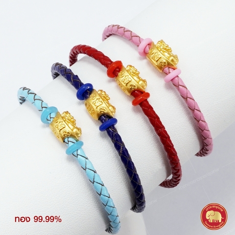 ข้อมือกิมตุ้งปี่เซียะทอง รุ่นเชือกหนัง