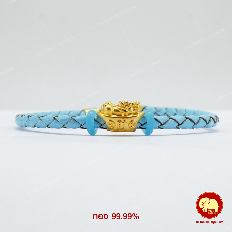 ข้อมือกิมตุ้งปี่เซียะทอง รุ่นเชือกหนัง